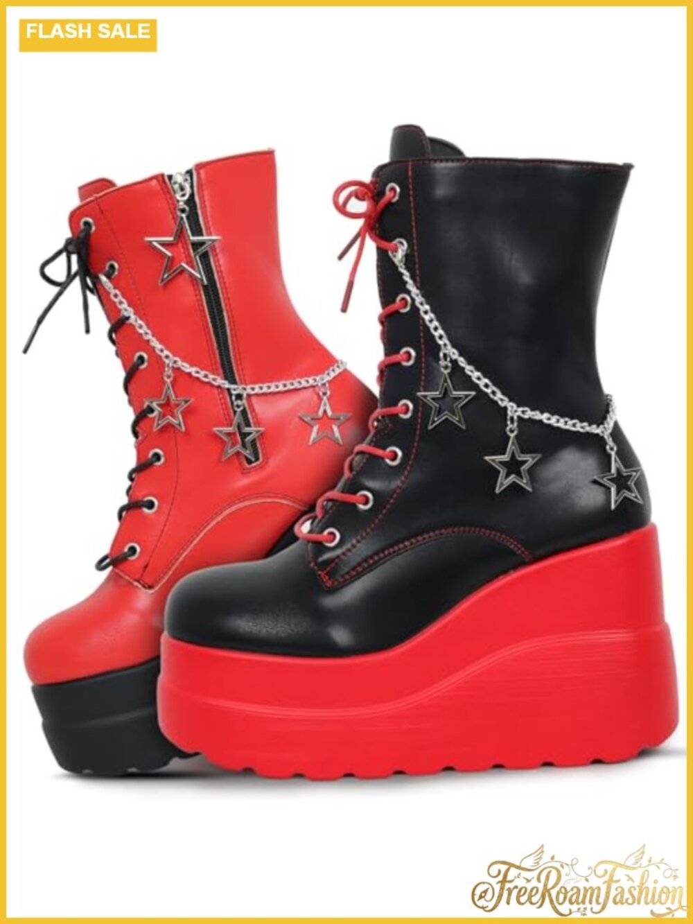 Platform Combat Boots Faux Leather Chunky Heel Ankle Booties Side Zip